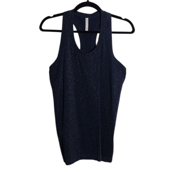 ATHLETA Navy Blue And Silver Metallic Racer Back Stretch Tank Top Size Medium - Picture 1 of 11